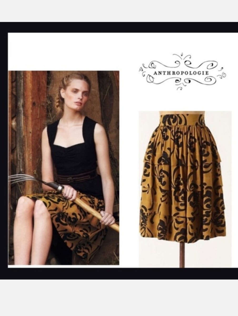 Anthropologie Sariah Calligraphy Strokes Tiered Layered Skirt Size 4
